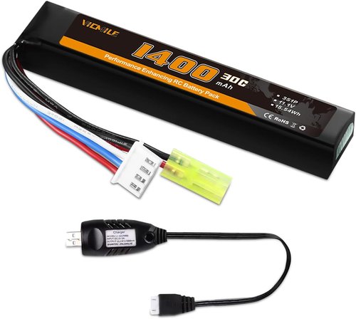 3S Airsoft Battery - 30C 11.1V 1400mAh Mini Tamiya Plug with USB Charger | Compatible with Most Airsoft Guns