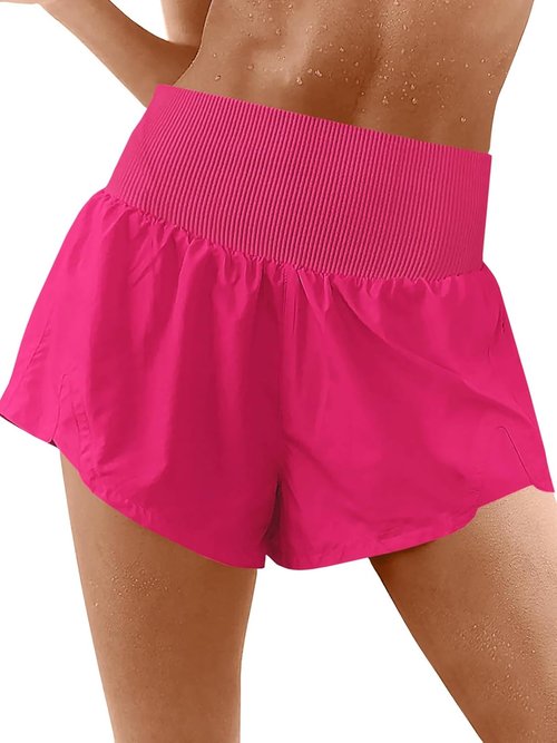 Fisoew Women's Running Shorts - High Waisted 2-in-1 Elastic Gym & Yoga Biker Shorts | Loose Fit