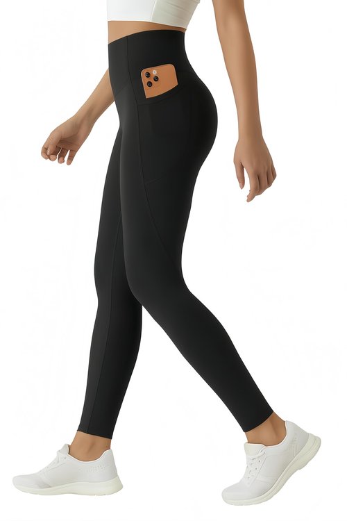 High Waisted Buttery Soft Leggings for Women-Butt Lifting No Front Seam Tummy Control Workout Gym Yoga Pants with Pocket Black-M