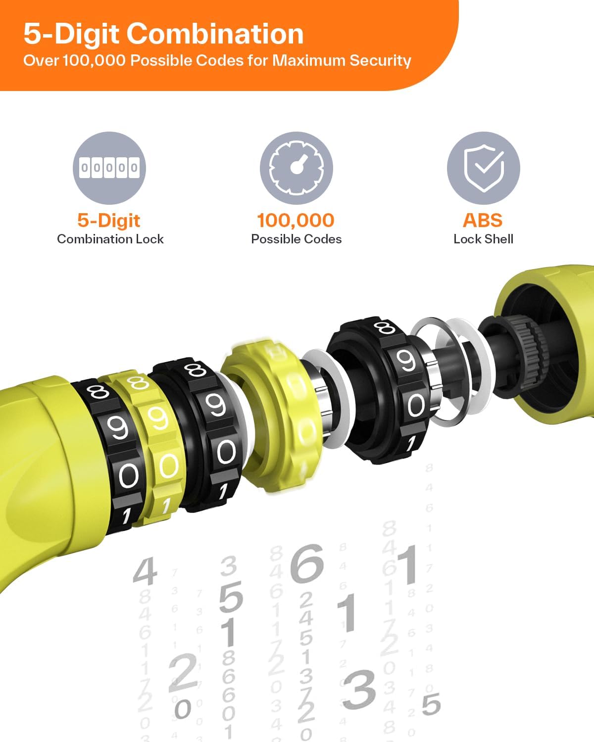 Sportneer Bike Lock - High Security 5-Digit Combination Chain Lock | Keyless & Heavy Duty - 3.2/3.6/4ft, 4/6mm Thick