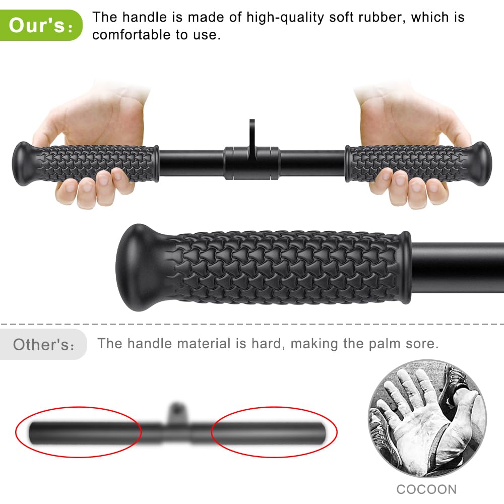 SELEWARE Triceps LAT Pull Down Attachment Free Swivel Straight Bar Press Down Bar with Non-Slip Soft Rubber Grip Home Gym Cable Attachment Workout Accessories 18 inches Long
