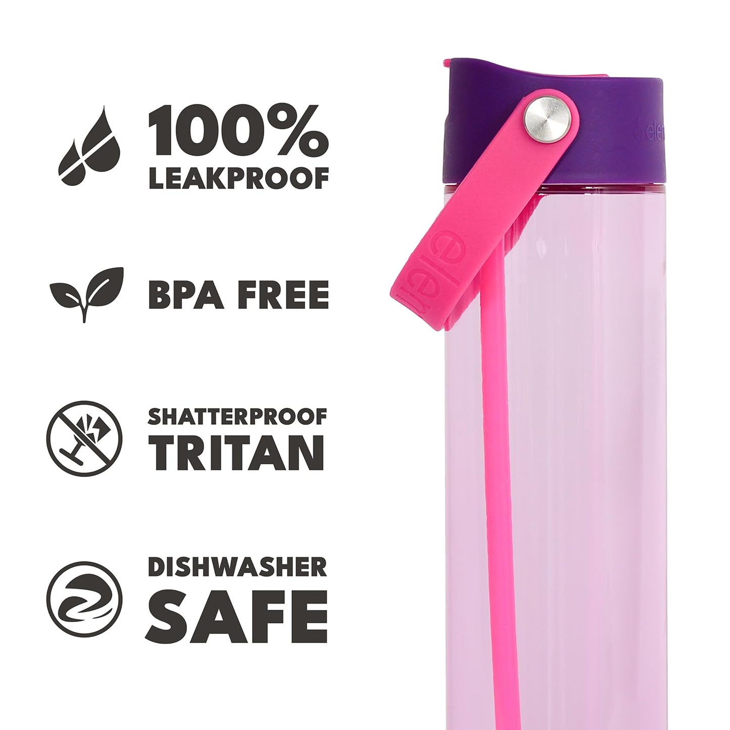 Elemental Splash Water Bottle with Straw - BPA-Free Tritan Plastic Reusable Water Bottle with Strap - Ideal for Travel, Gym and Sports - Leak Proof when Spout is Closed - 26oz - Berry Blast