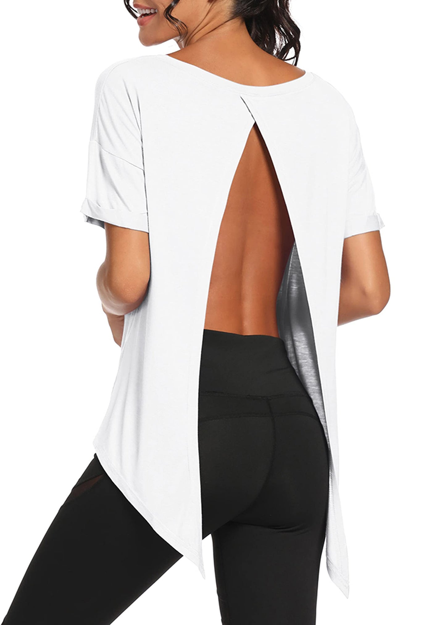 Bestisun Workout Tops Athletic Shirts Backless Sports Clothes White S