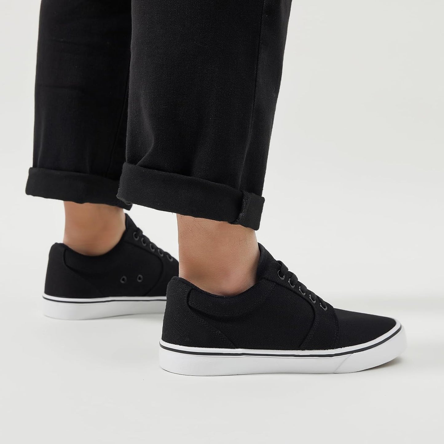 BENPAO Men's Casual Sneakers - Stylish Low Top Lace-Up Canvas Shoes in All Black