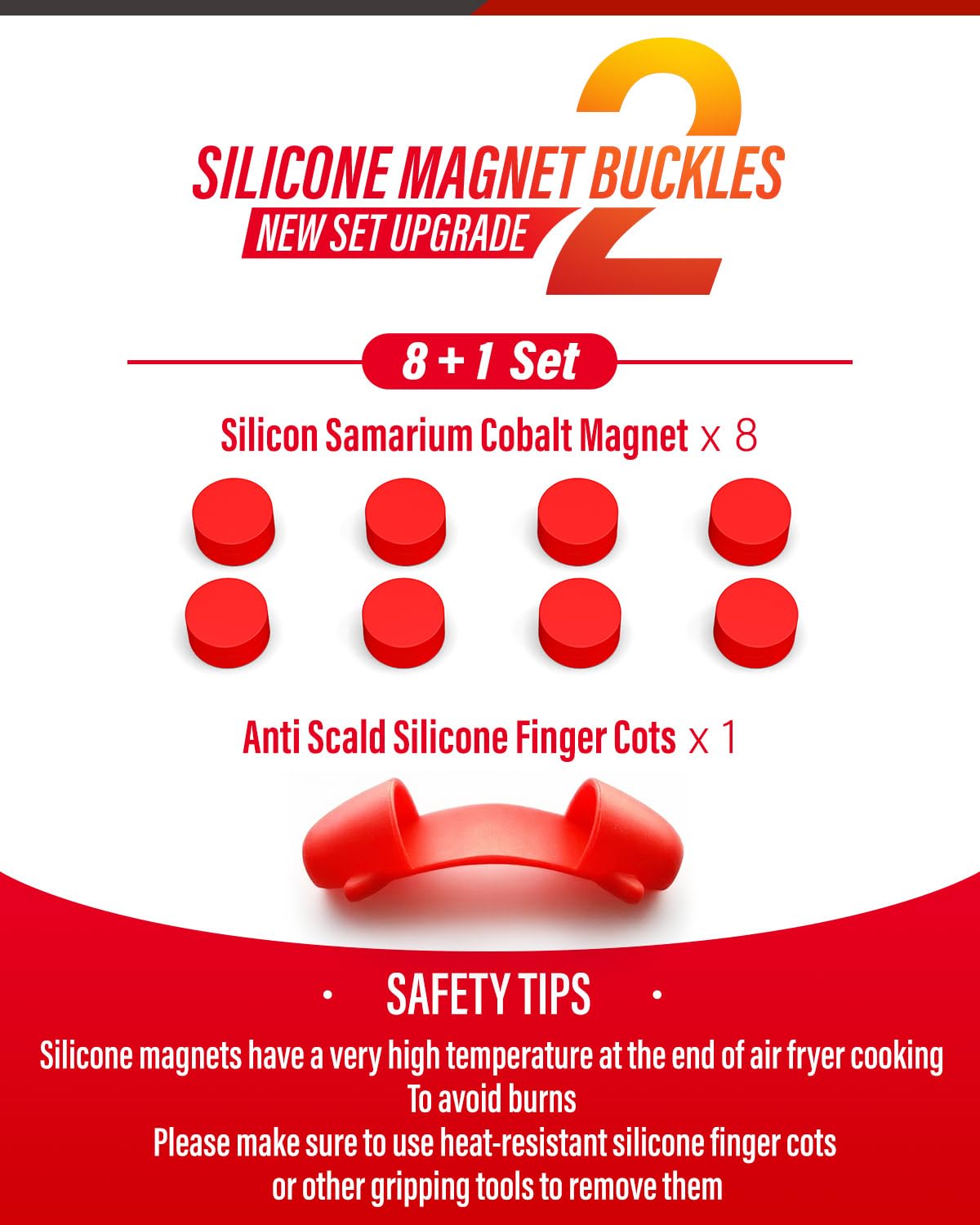 WM infinite Air Fryer Magnet Silicone Buckles 2 (9 Pack), Hold Parchment Paper Liners, Prevents Paper From Blowing Up and Covering Food, Super Strong Samarium Cobalt Magnet (8+1 Upgraded)