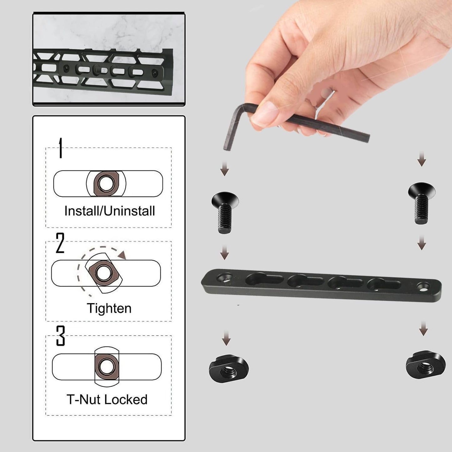 Gotical 1-Pack 5 Inch Sl M-LOK to Keymod Adapter-Keymod Rail Section M-Lok to Key mod Converter Alumiuym Matte Black.