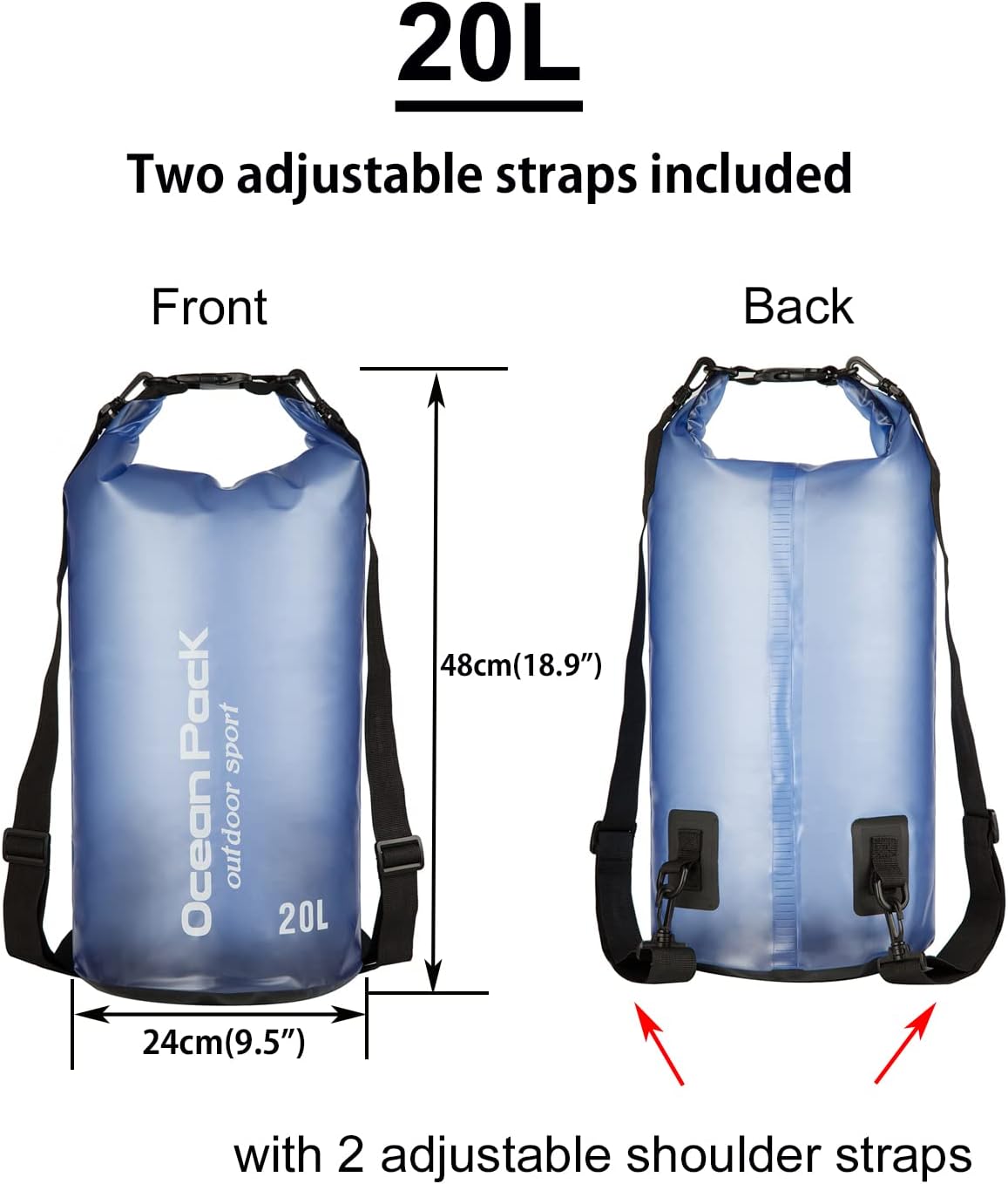 Skiennix Waterproof Dry Bag - 20L Roll Top Backpack for Kayaking & Boating - Stylish Blue