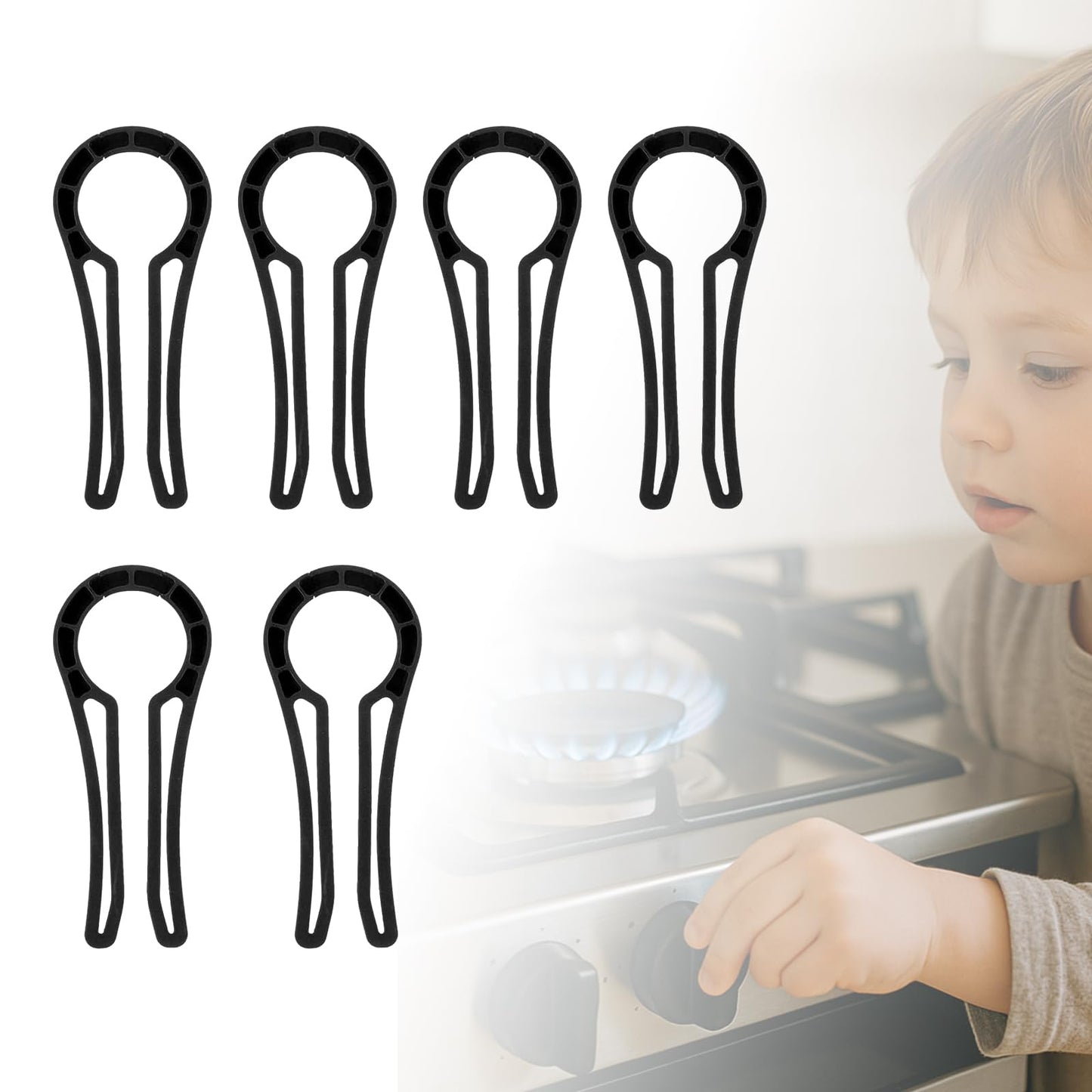 Gas Stove Knob Lock for Kids & Pets Safety,Gas Knob Lock to Effectively Prevent Accidental Touch,Easy to Install,Reusable PP Material,Fits Most Kitchen Sizes（BLACK,6PACK）