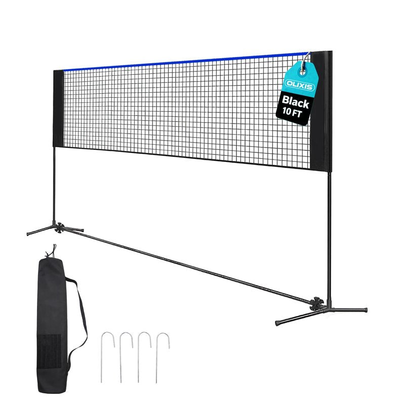 OLIXIS Portable Badminton Net, Height Adjustable Volleyball Net, Badminton Net with Carry Bag, Volleyball Net for Pool, BackyardGame Indoor Outdoor Use, 10FT Wide, Blue
