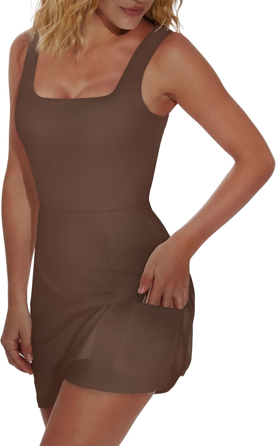 OFEEFAN Athletic Dress for Women - Mini U Neck Sleeveless Design with Built-In Shorts & Pockets | Perfect for Tennis, Golf & Graduation