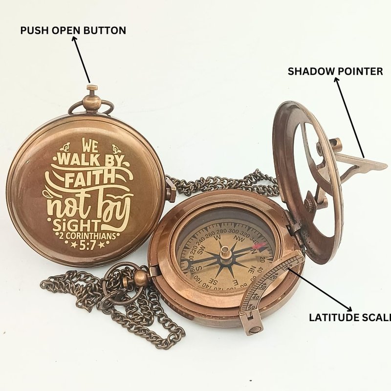 We Walk by Faith Engraved Compass Gift for Men - Baptism Gifts for Boys – Faith Compass Gift for Godson, Son, or Grandson - Gifts for Men - Religious Jewelry Best - Best Graduation Gift for Students