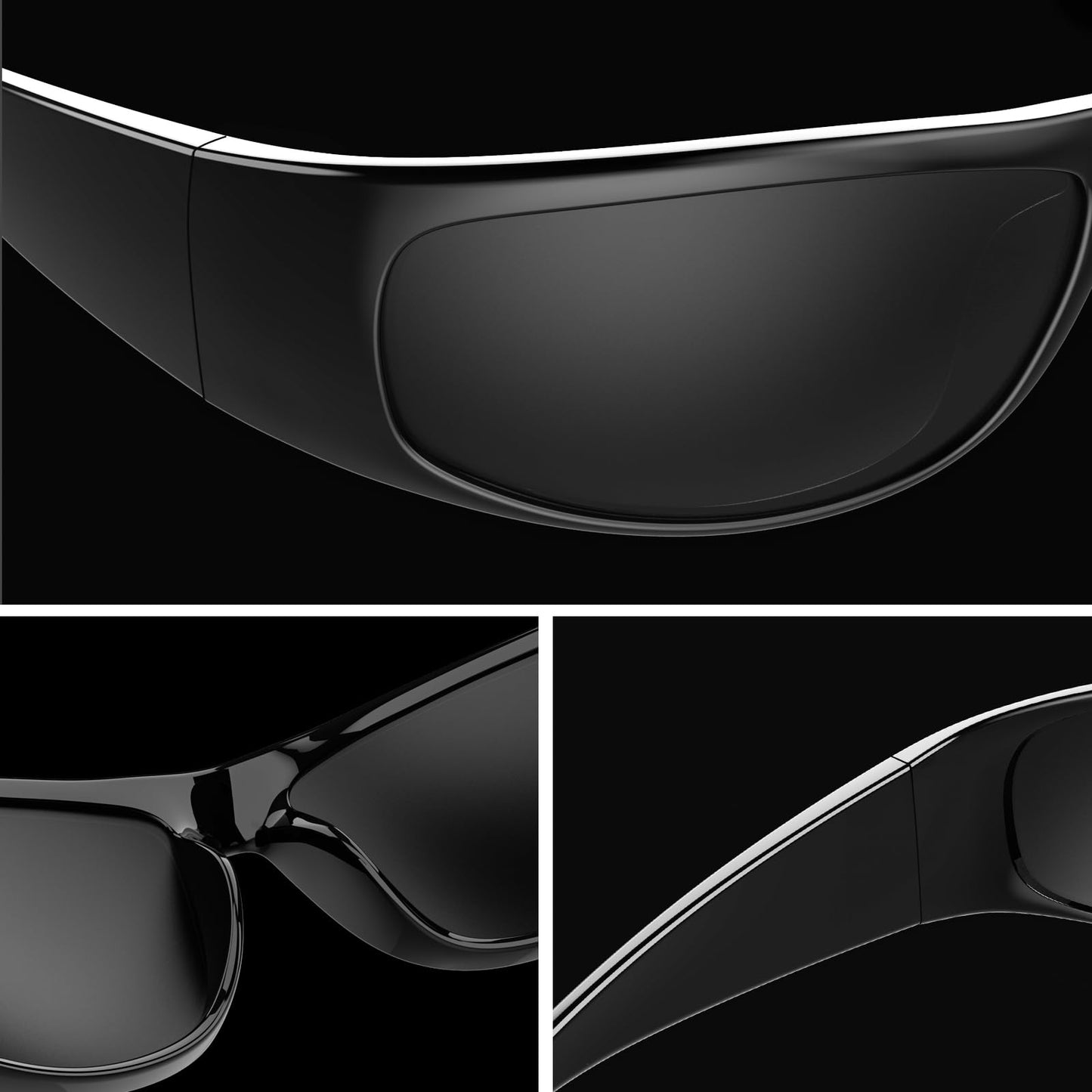 WISTON XL Wrap Around Sunglasses for Big Heads Men Women Super Dark Blackout UV400 Shades for Sensitive Eyes Sports Driving W8005 Matte Black/Dark Black