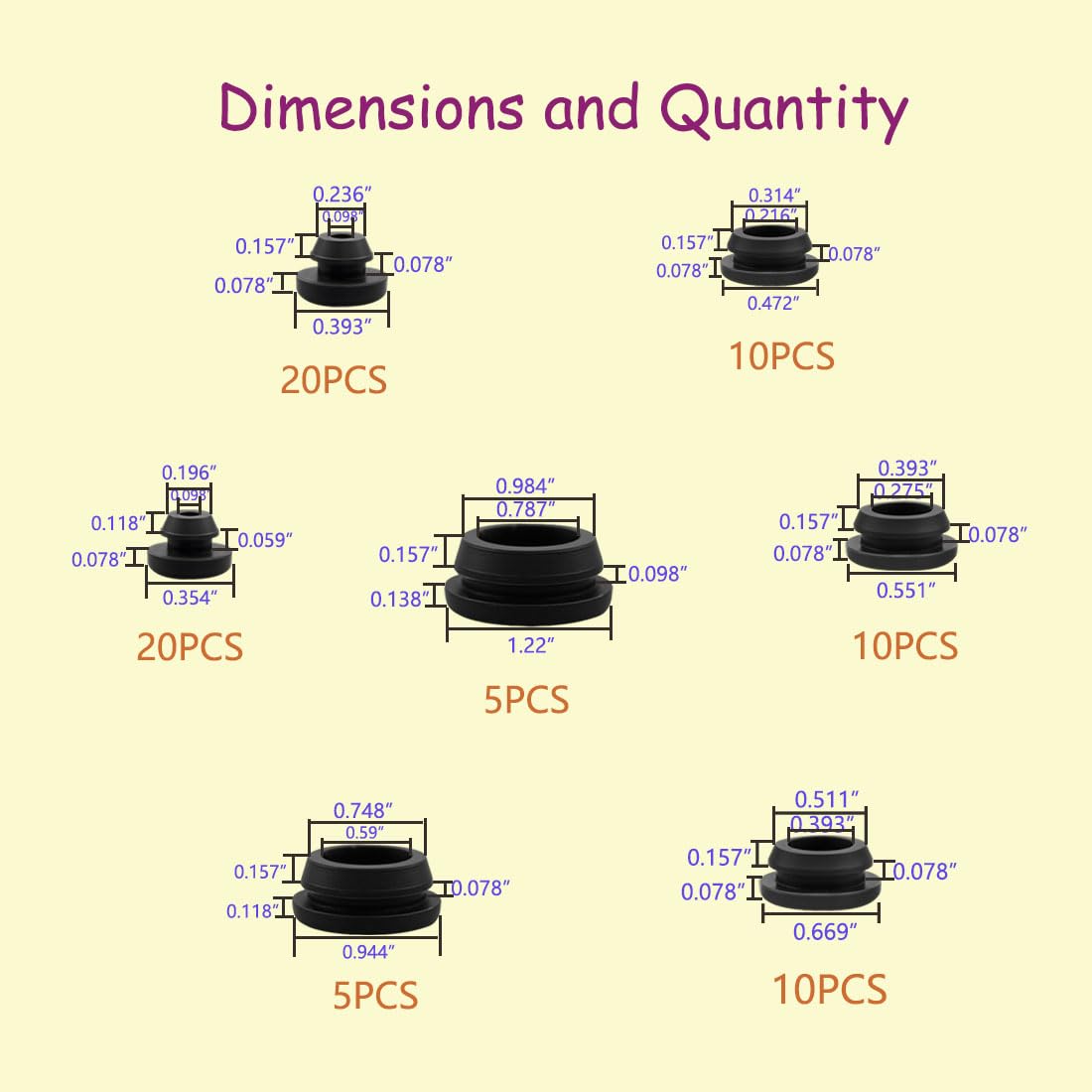 80PCS Silicone Hole Plugs Kit - 7 Sizes (1/4" 5/16" 3/8" 1/2" 5/8" 3/4" 1") - Snap Locking Round Hole Plugs Grommets for Automotive Hole Caps Drain Plugs Bottle Stoppers, Furniture etc. (Black)