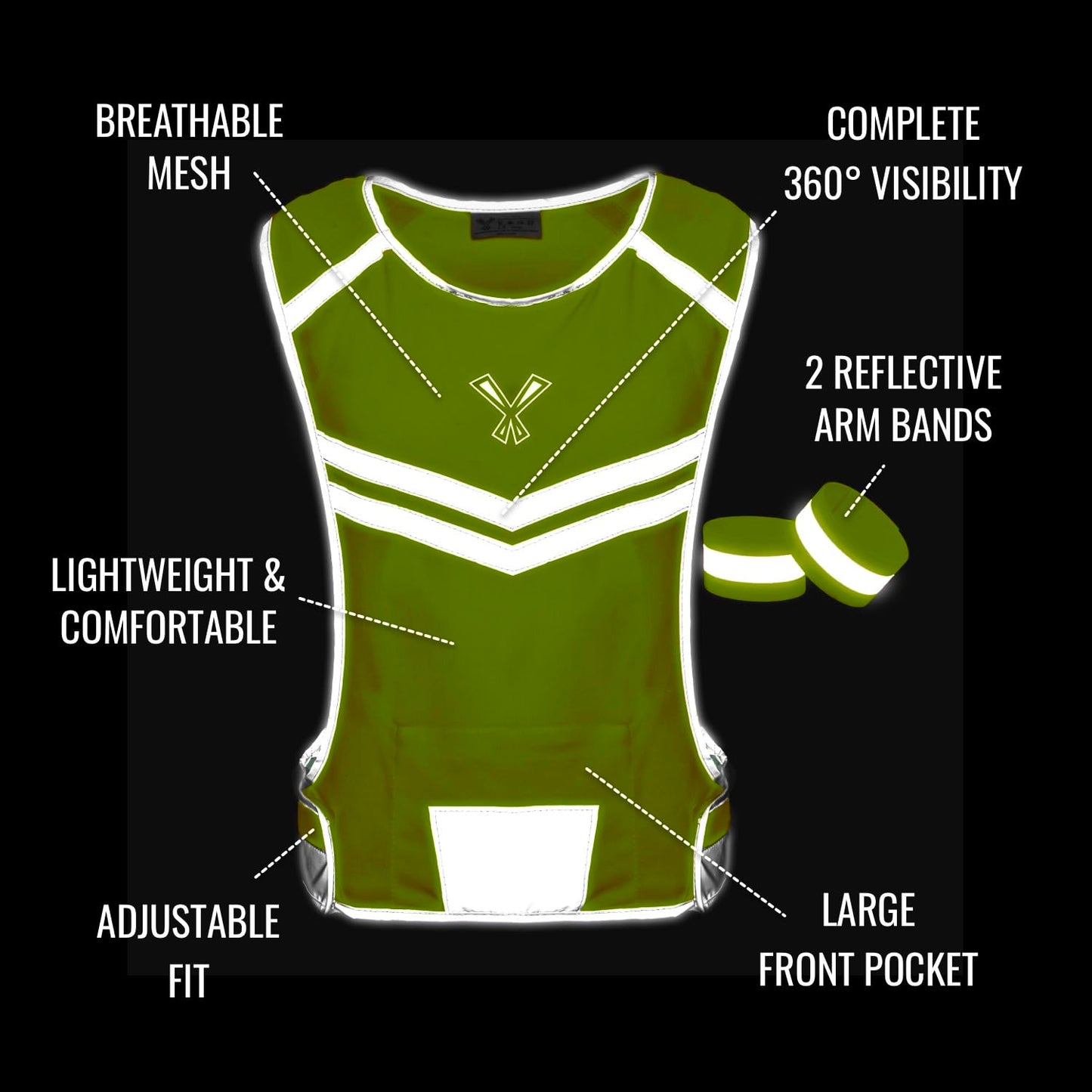 Reflective Safety Vest with Pocket & 2 Bands, High-Visibility Running Vest