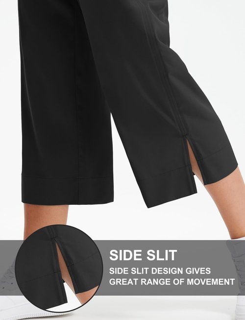 Libin Wide Leg Capri Pants for Women Lightweight Quick Dry Casual Slacks Lounge Travel Pants with Pockets Loose Fit Trousers Hiking Walking Summer, Black L