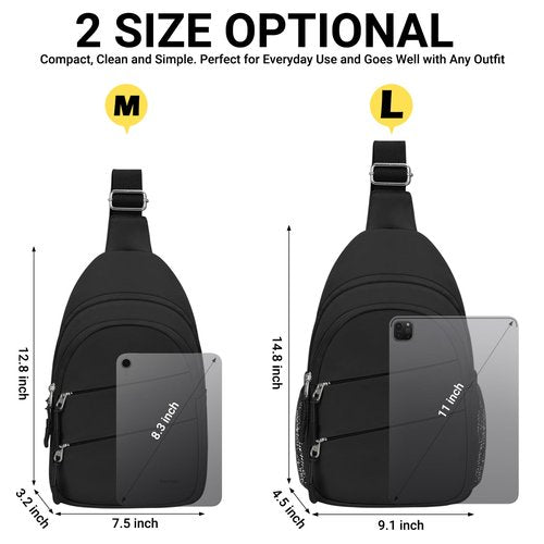 Tuwubi Crossbody Bags for Women, Sling Bag for Men, Small Hiking Backpack Anti Theft Lightweight for Outdoors Travel (L, Black)
