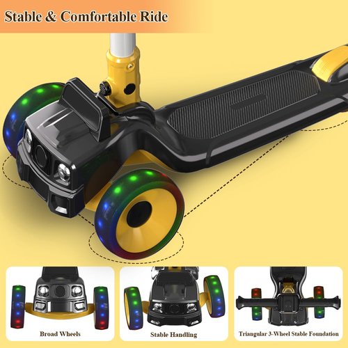 Kick Scooter for Kids, 4 Adjustable Height Foldable Toddler Scooter, Lean-to-Steer & Wide Standing Board Scooters for Outdoor Activities Children Boys & Girls Ages 2-8 (Black)
