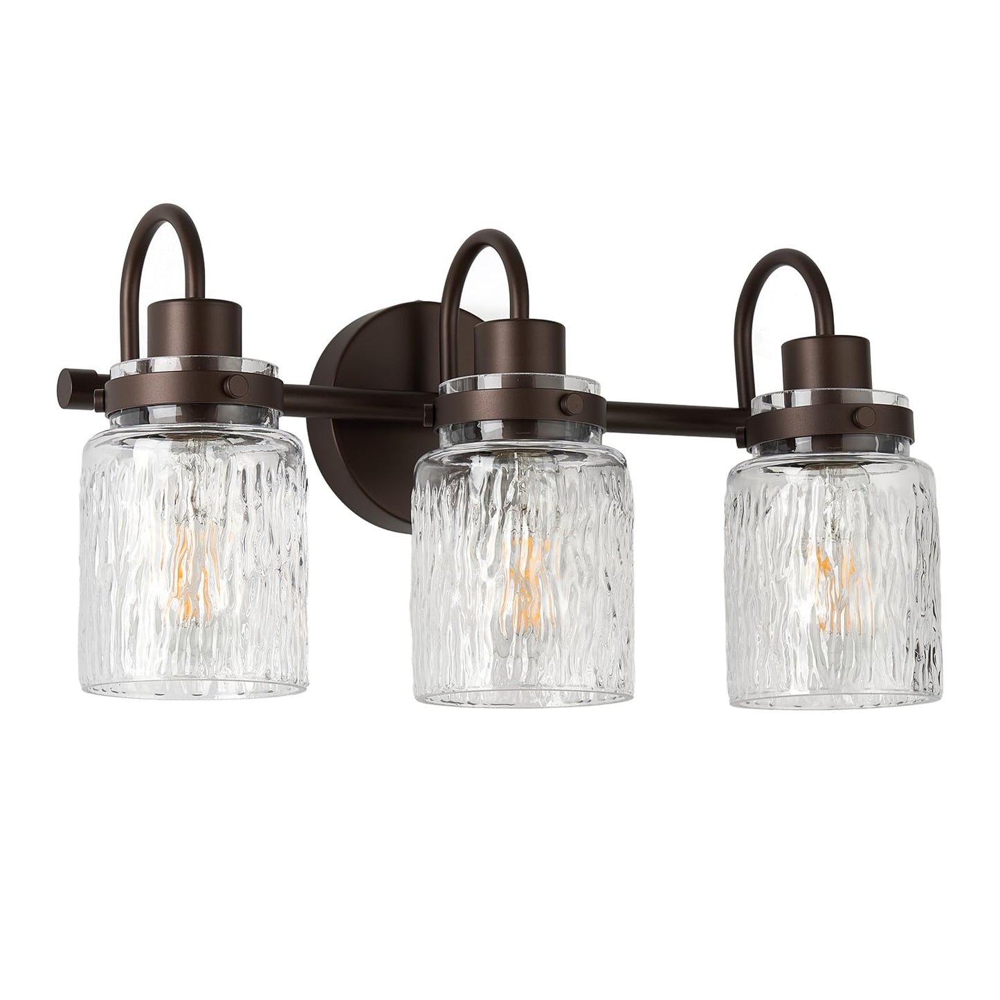 AMRUIPO 3 Lights Bathroom Vanity Light, Oil Rubbed Bronze Bathroom Light Fixtures with Hammered Glass Lampshade for Dressing Table,Over Mirror,Hallway