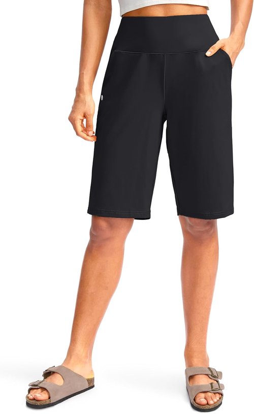 G Gradual Women's Bermuda Long Shorts - High Waisted, Stretchy, Knee-Length with Pockets | Perfect for Summer Walking