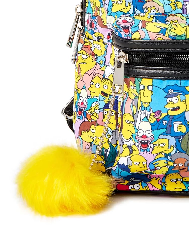 Simpsons All-Over Print Women’s Mini Backpack with Pom Zipper Pull Wallet Tote