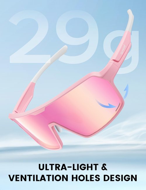 Lamicall Polarized Sports Sunglasses for Men Women, [29g Ultralight] UV400 Protection Sun Glasses for Cycling Running Baseball Fishing Golf Beach Volleyball, Full Frame, Pink