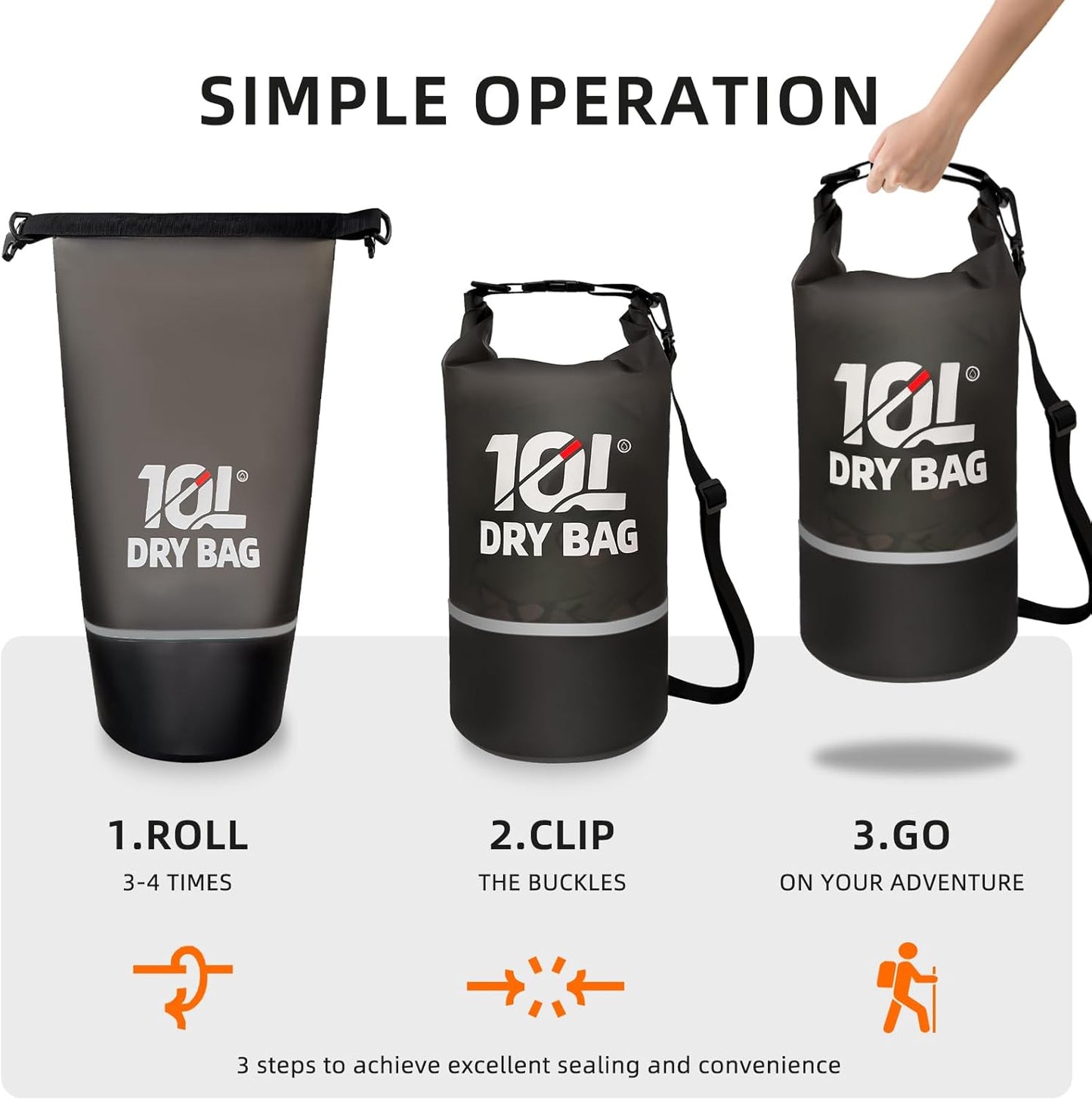 Skiennix Waterproof Dry Bag - 10L Lightweight Roll Top Backpack with Reflective Features & Phone Pouch