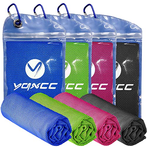 Instant Cooling Towels - 4 Pack Soft Microfiber Neck Wraps - Dark Blue/Dark Gray/Rose Red/Green