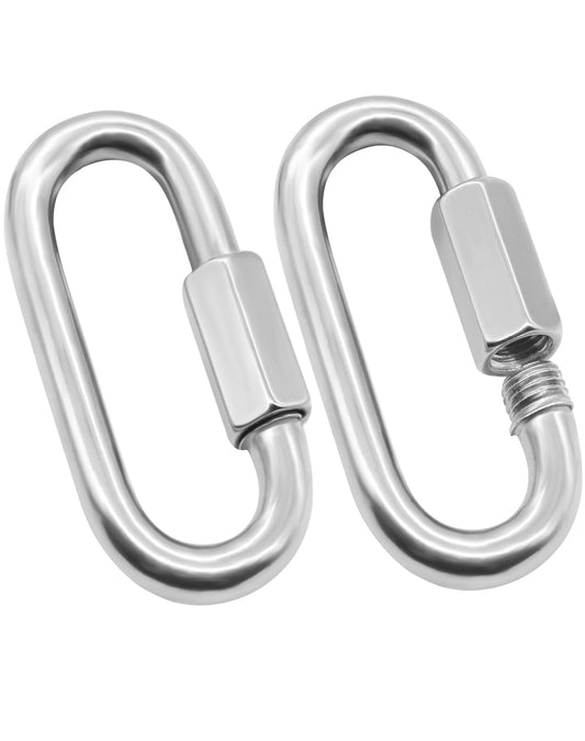Anvin 2 Pack Large Quick Links M10 3/8 Inch Heavy Duty Carabiner Stainless Steel Chain Links Connector D Shape Locking Chain Hooks Repair Utility Screw Links for Camping Outdoor Equipment Hammocks