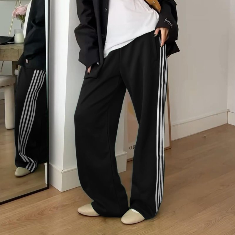 UAURORAO Women Y2k Wide Leg Track Pants Baggy Striped Joggers Sweatpants Elastic Waist Color Block Parachute Pants with Pockets(Striped Black,Small)