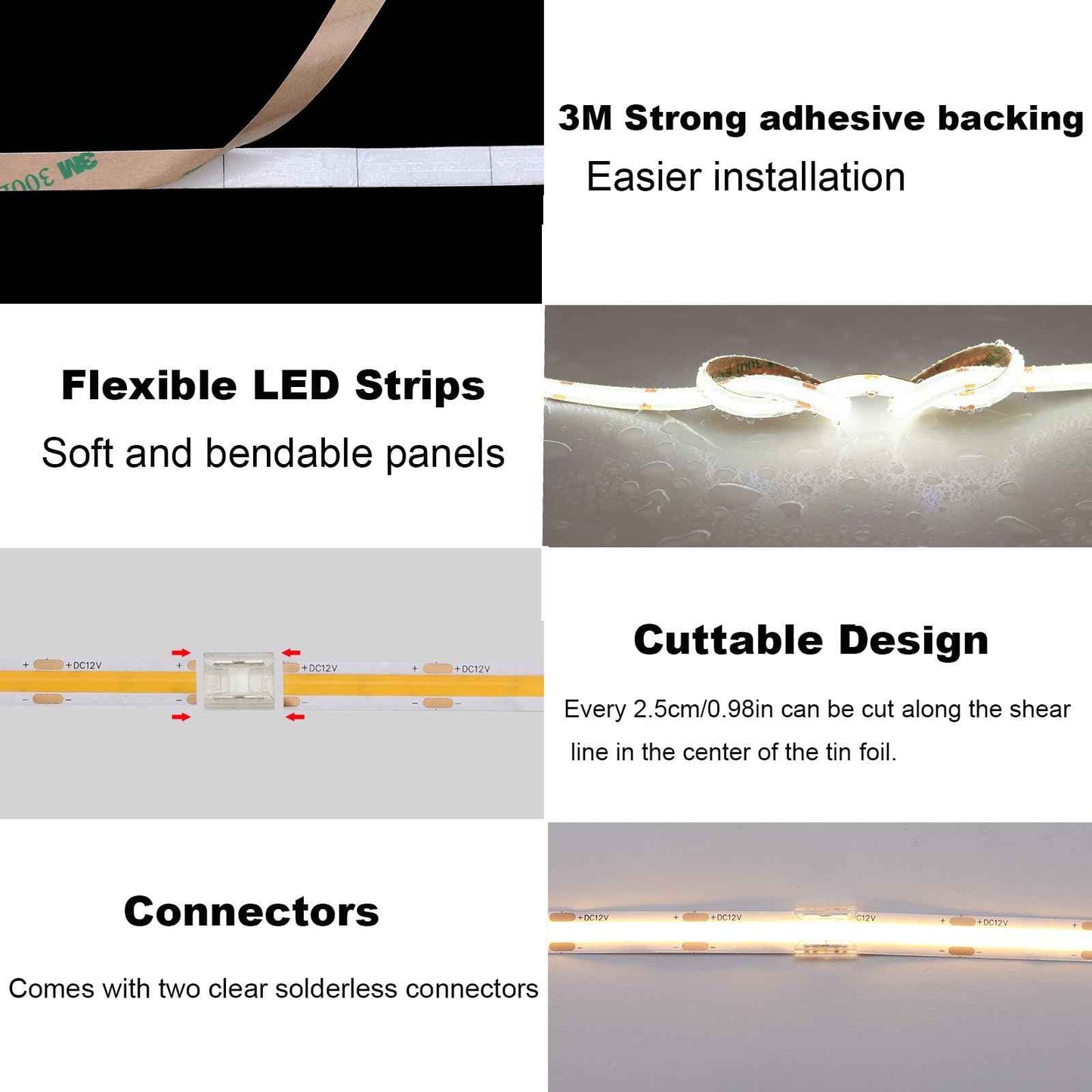 TOPAI 24V COB LED Strip 5000K Daylight White Waterproof IP65 480LEDs/M Super Bright 4000Lm CRI>90 16.4ft Dotless High Density Cuttable Flexible for Cabinet Home DIY Lighting Projects