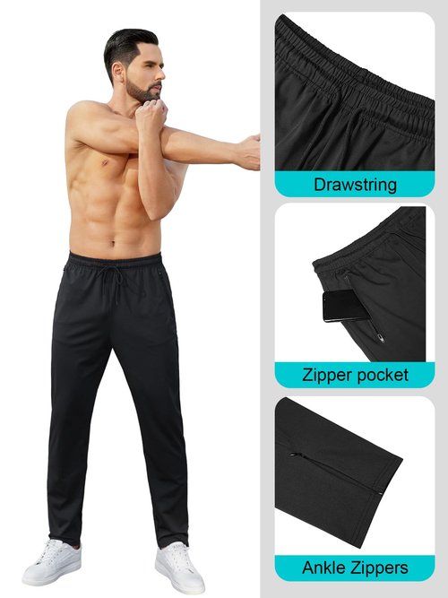 Auxo Men Joggers Pants Athletic Tapered Jogging Pants Leglock Gym Jogger Sweat Pants Ankle Zip with Pockets Black M