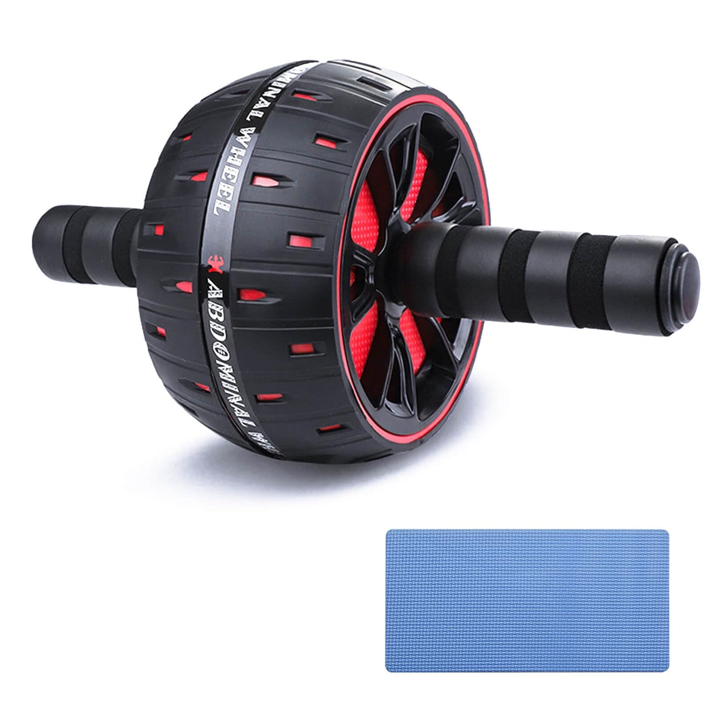 AB Wheel Roller, Exercise Abdominal Wheel Fitness for Gym & Home, Work-out Strength-Training Equipment with Knee Pad, 12"W, Red