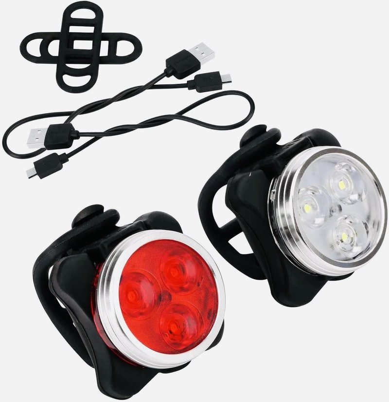USB Rechargeable Bike Light Set, LED Front Headlight & Rear Tail Light, Waterproof Bicycle Light, 4 Modes, Silicone & Plastic, Bright LED, Outdoor Bike Lighting, Rechargeable Bicycle Light Set (1)