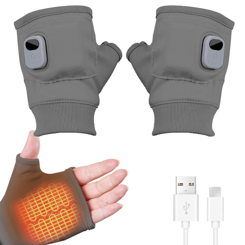 Portable Heating Fingerless Gloves with Digital Display, Rechargeable Heated Thermostatic Gloves for Outdoor, Cycling, (Grey)