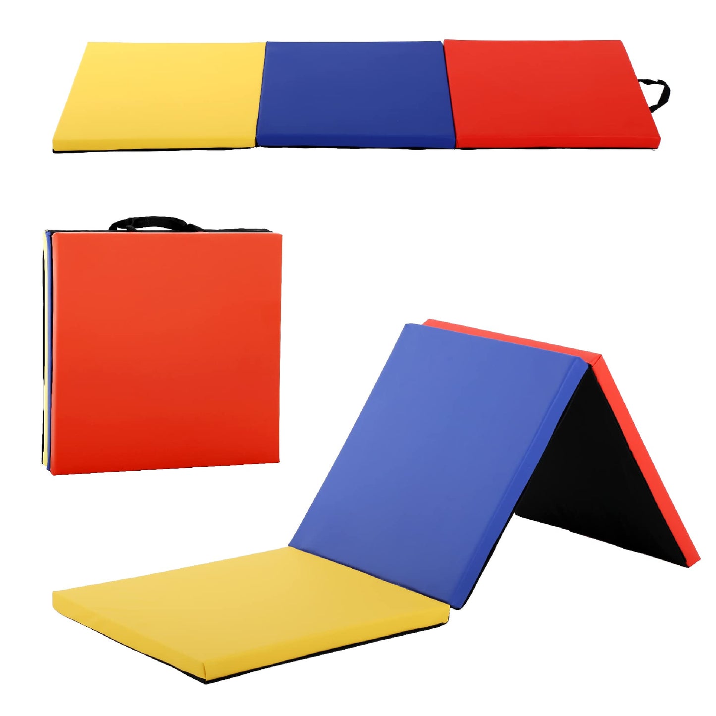 Gymnastics Tumbling Mat, 3 Folding Gymnastics Gym Exercise Aerobics Mat, All-Purpose Home Gym Exercise Mat with Handle, Workout Tumbling Mats for Gymnastics for Home Gym, 6'x2'x2” Colorful