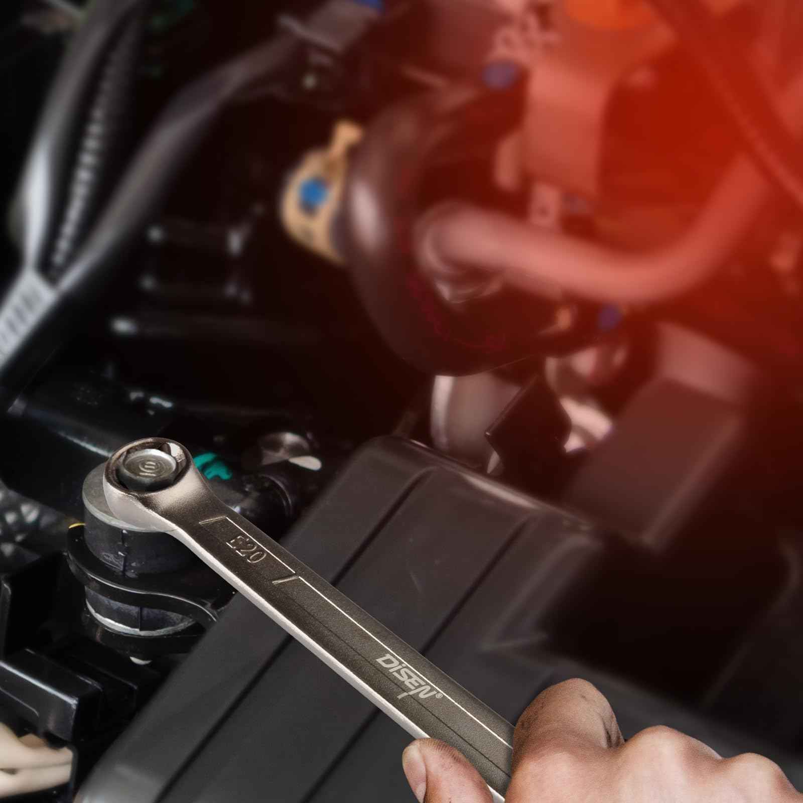 DISEN 2025 Upgraded 4-Piece E-Torx Wrench Set, Double Box End Wrench Set, CR-V Steel, Including E6*E8, E10*E12, E14*E18 and E20*E24