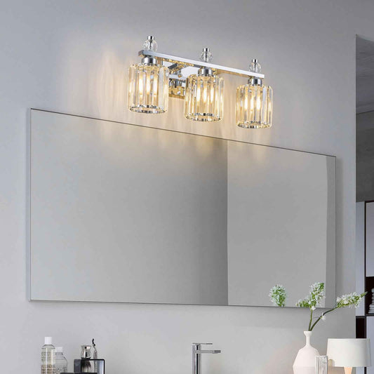 FDPBY Bathroom Vanity Lights 3-Light Chrome Modern Crystal Vanity Light Fixtures Over Mirror Crystal Bathroom Vanity Lighting Fixtures
