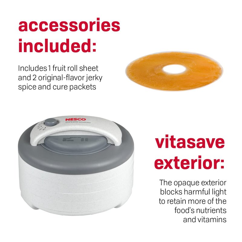 Nesco FD-60 Snackmaster Express Food Dehydrator for Great Jerky and Snacks, 4 Trays, 13.5" X 9.75", white and grey