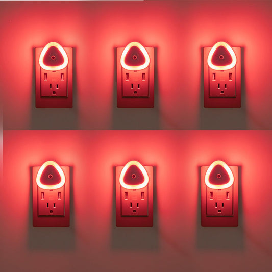 KINUR 6 Pack LED Night Light, 0.5W Nightlights Plug into Wall, Dusk to Dawn Sensor Automatic On and Off Night Light, Red Led Night Lamp for Kids, Nursery, Bedroom, Hallway, Stairs, Kitchen,Red