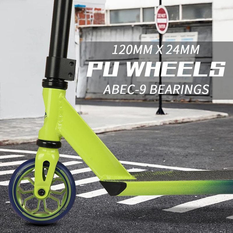 Zplus Pro Scooter - Stunt Trick Beginner to Advanced Freestyle Street Pro Scooter for Kids Ages 8 and Up, Teens and Adults(Green/Orange)