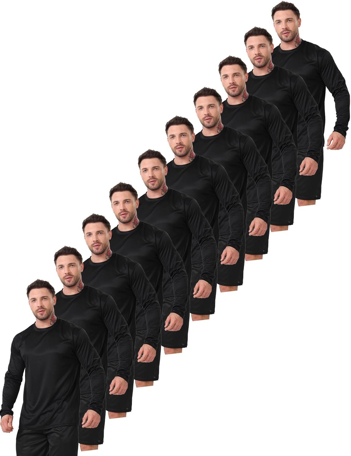 Skiennix 10-Pack Long Sleeve T-Shirts for Men - Quick Dry Workout Tees in Various Colors