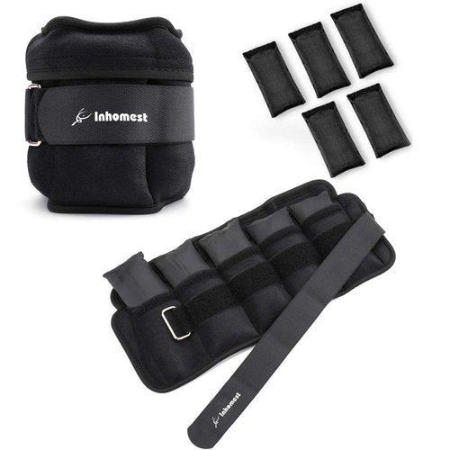 Inhomest Adjustable Ankle Weights 1-10 Lbs Leg Weights for Men Women,Wrist Ankle Weights for Physical Therapy,Yoga Pilates,Workout,Walking,Jogging,Each Pack 1-5 lbs, Total 10LBS Pair, Black