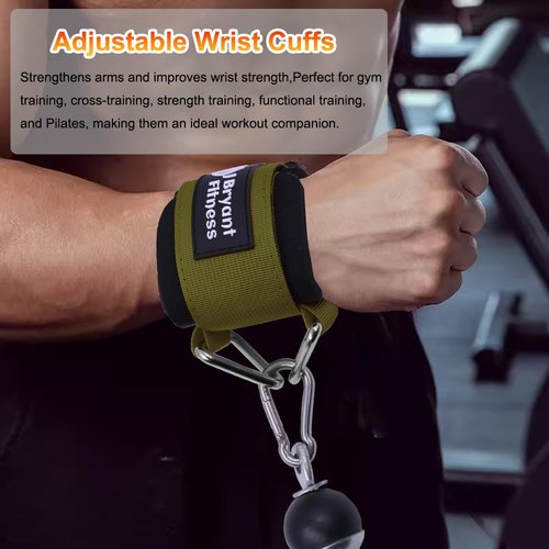 J Bryant Fitness Wrist Cuffs for Cable Machines – Heavy Duty Adjustable Wrist Straps with 7mm Neoprene Padding for Strength Training, Pull Exercises, and Forearm Support (Green, Medium)