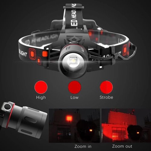 Hunting Headlamp Red Light Rechargeable – 1000 Lumens Zoomable Red LED Headlight with 3 Modes, Waterproof Head Torch for Coon, Hog, Coyote, Varmint Hunting, Astronomy & Stargazing