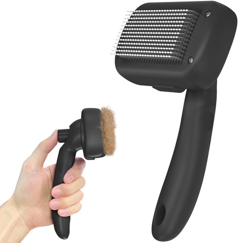 Dipoo Self-Cleaning Shedding Brush - Skin-Friendly Grooming Tool for Dogs & Cats | Deshedding & Hair Removal, Black