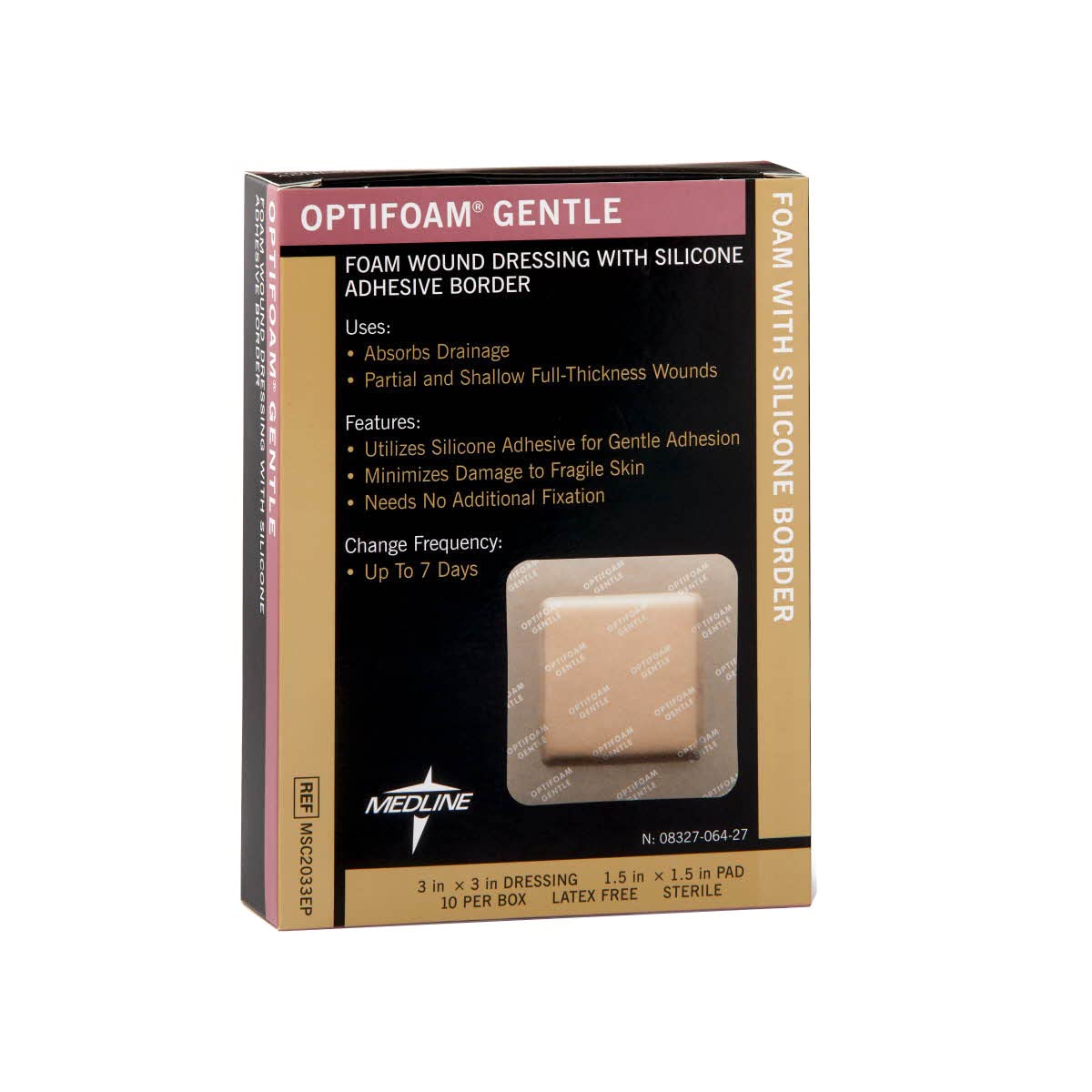 Optifoam Gentle Silicone-Faced Bordered Foam Dressings, 3" x 3", 10 Count