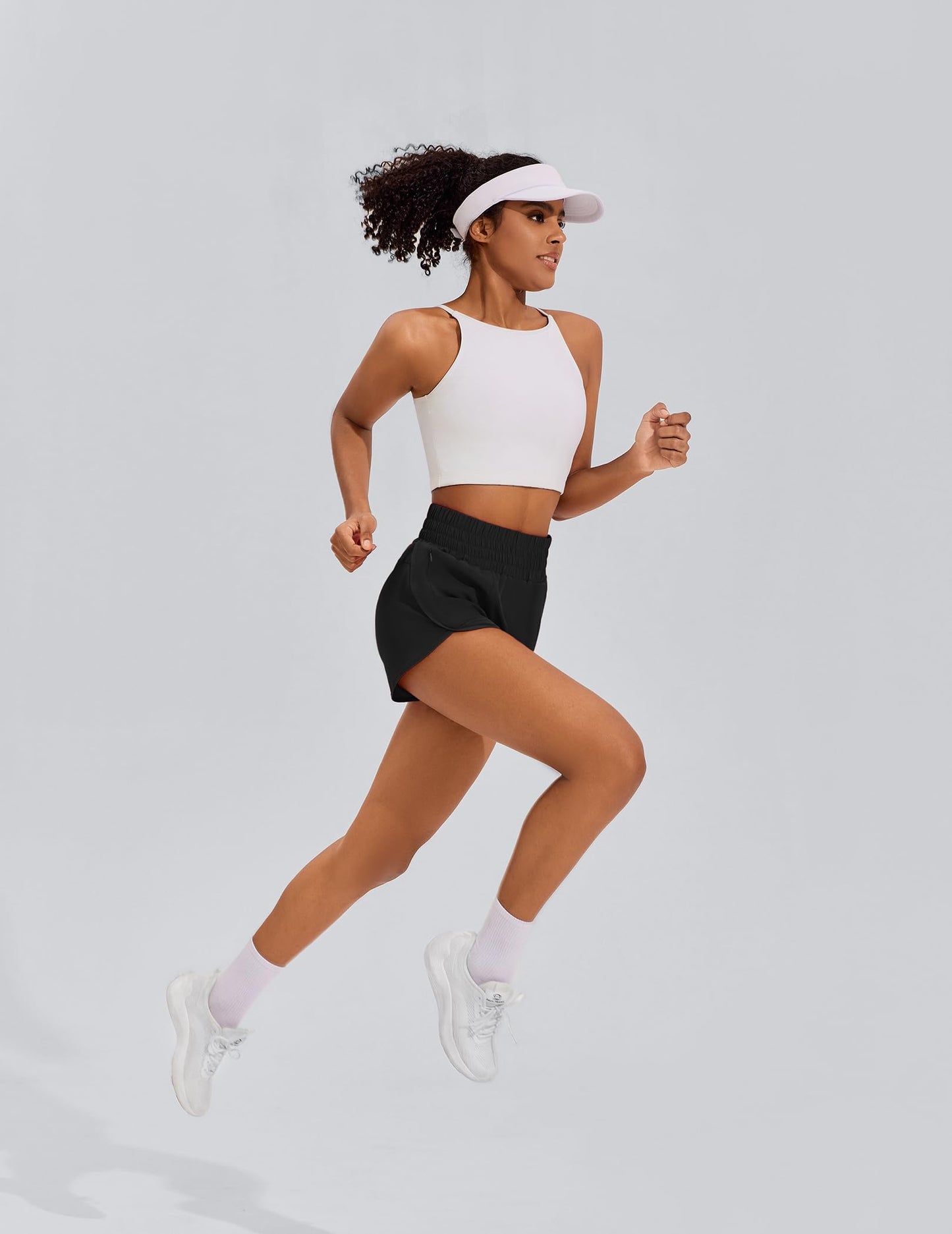 PINSPARK Women 3'' High Waisted Running Shorts Athletic Workout Short Quick Dry Mesh Liner Dolphin Shorts with 2 Zip Pockets