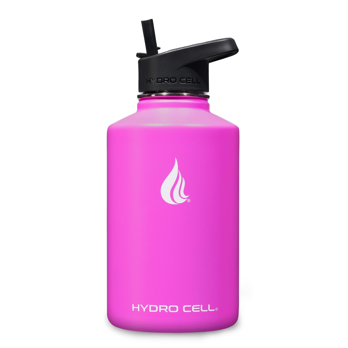 HYDRO CELL Stainless Steel Insulated Water Bottle with Straw - For Cold & Hot Drinks - Metal Vacuum Flask with Screw Cap and Modern Leakproof Sport Thermos for Adults (Fuchsia 64oz)