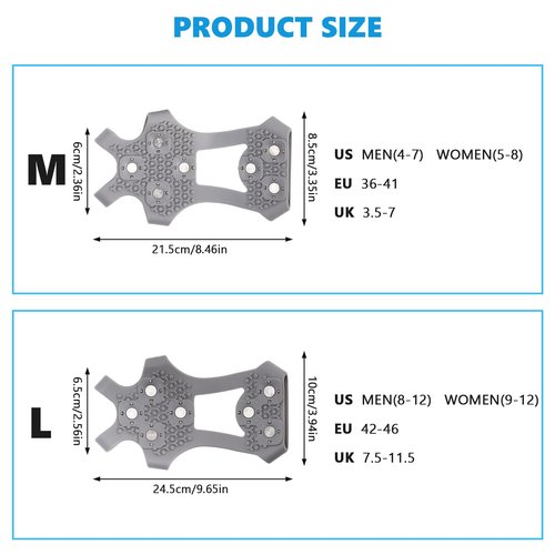 Crampons Ice Cleats for Boots Shoes Anti-Slip Spikes Snow Grips Cleats Shoe Spikes for Snow and Ice Anti-Slip Rubber Traction Cleats for Hiking Fishing Walking