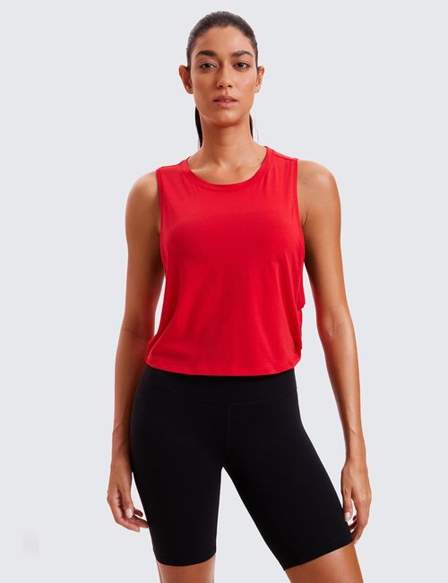 CRZ YOGA Pima Cotton Tank Top for Women - Loose Crop Sleeveless Athletic Shirt for Yoga & Gym